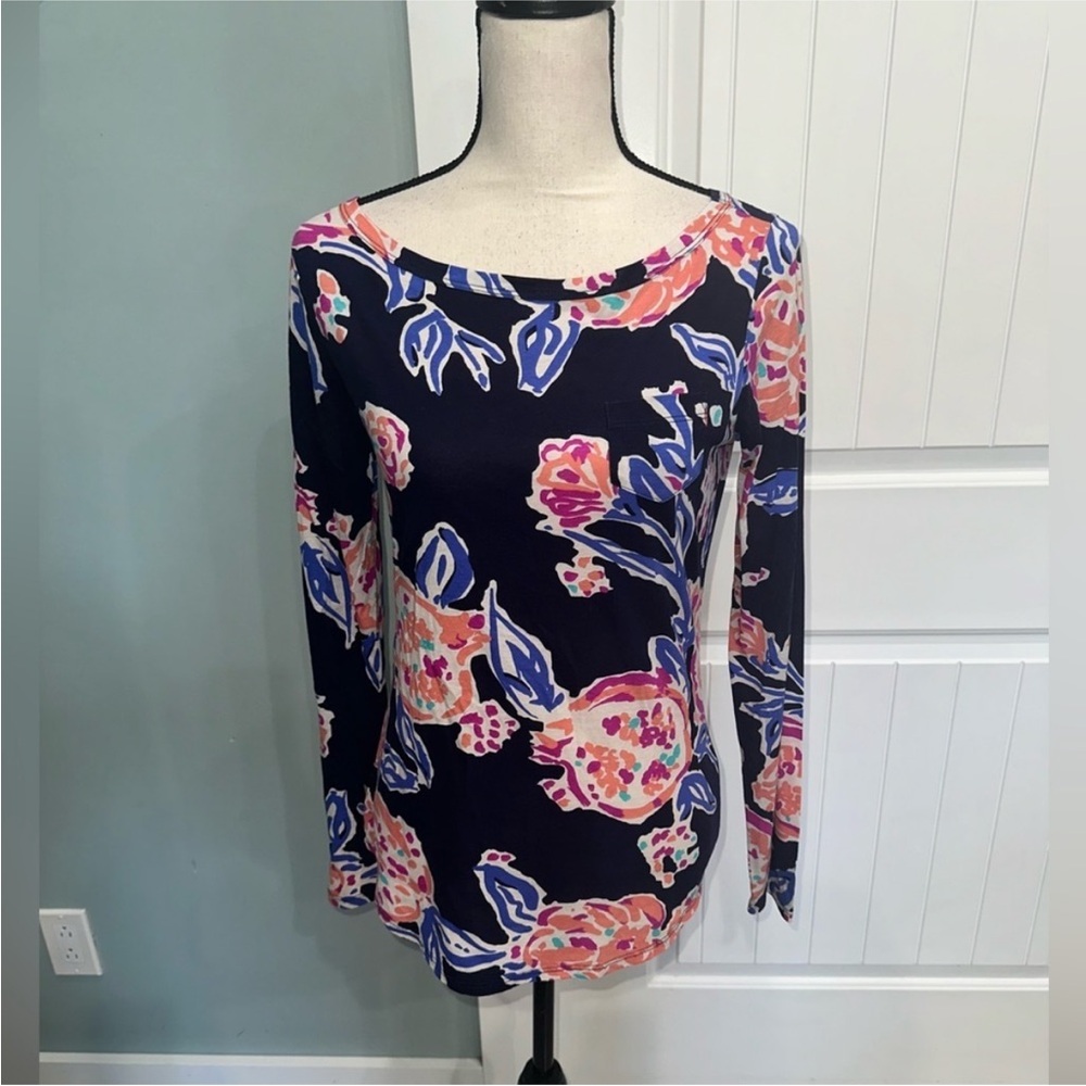 Lilly Pulitzer long sleeve Talya top bright navy pom pom size small